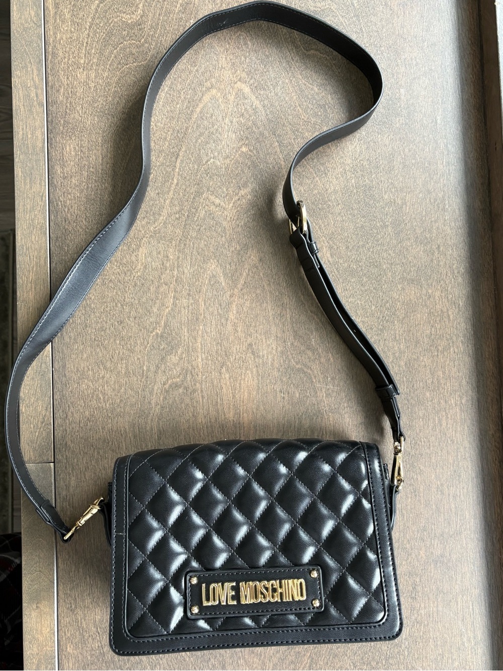 Love Moschino Black Quilted Shoulder Crossbody with Gold Logo